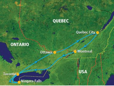 Map showing the Tour regions